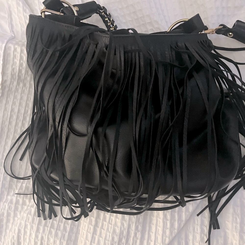 Black Gathered Chain Strap Shoulder Bag